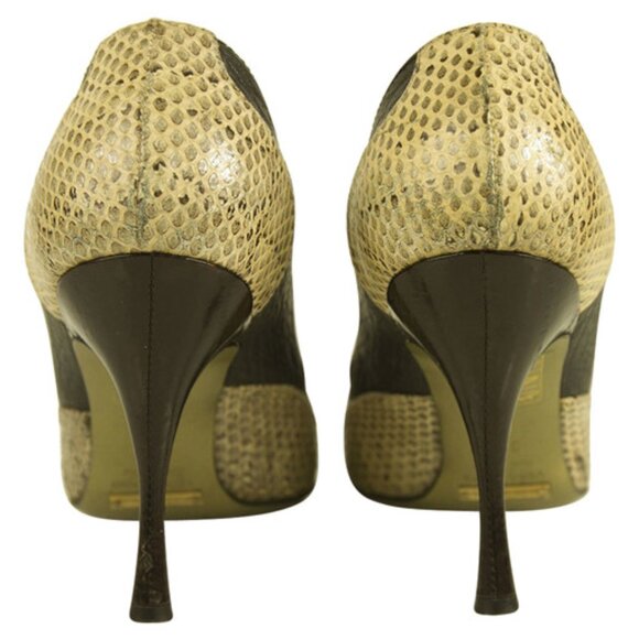 Dolce & Gabbana Black/Beige Python Leather Buckle Detail Fringe Pumps Size 37.5 - Picture 4 of 4